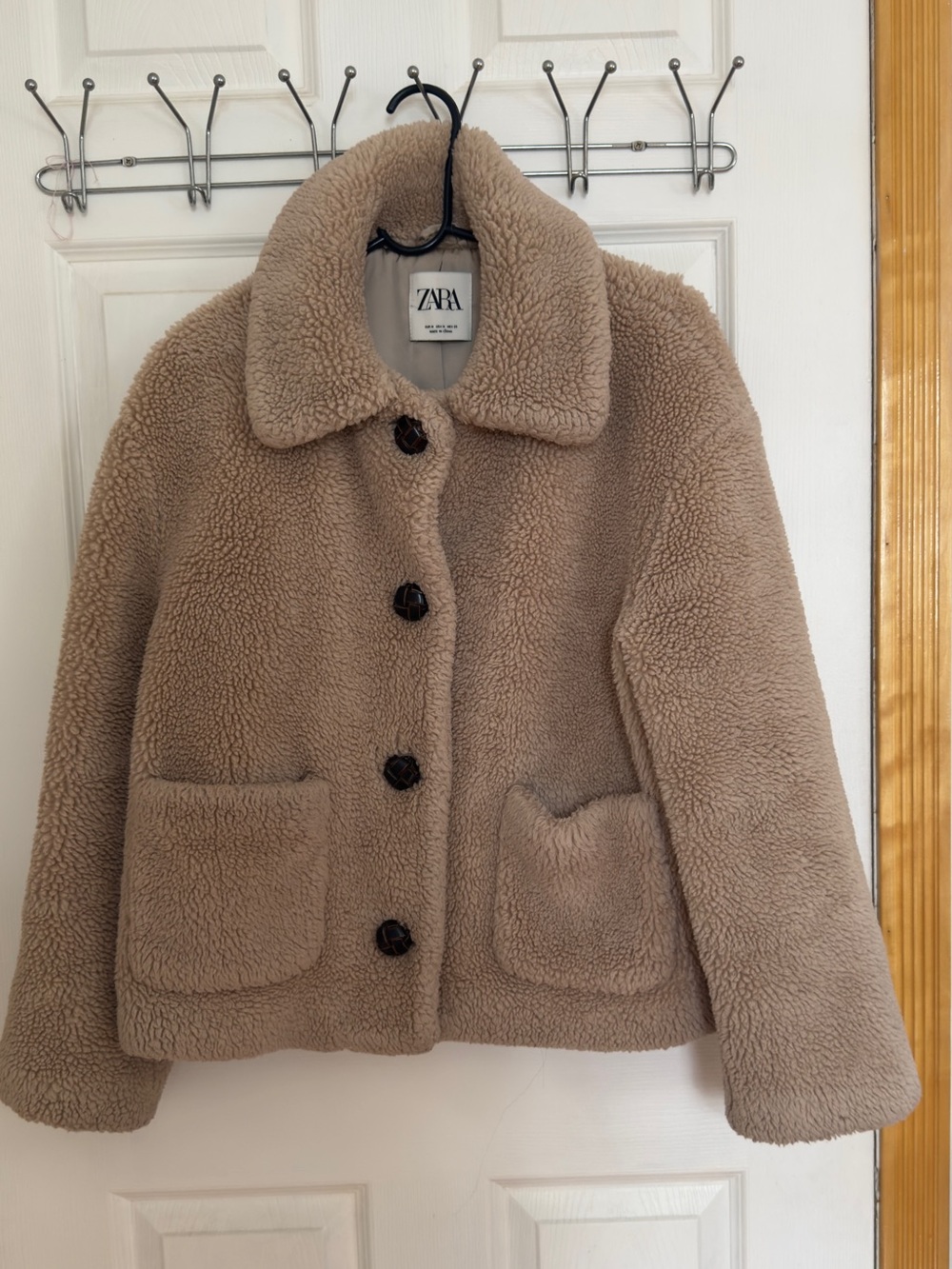 Zara Taupe Sherpa Teddy Jacket with Patch Pockets size M